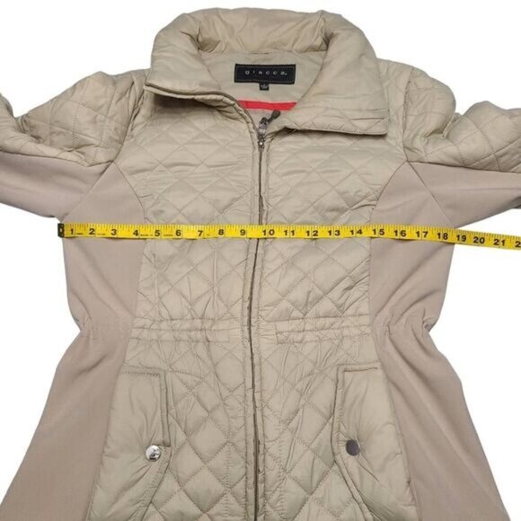 Giacca tan quilted puffer coat with elastic side panel and cinch waist small - Picture 14 of 14